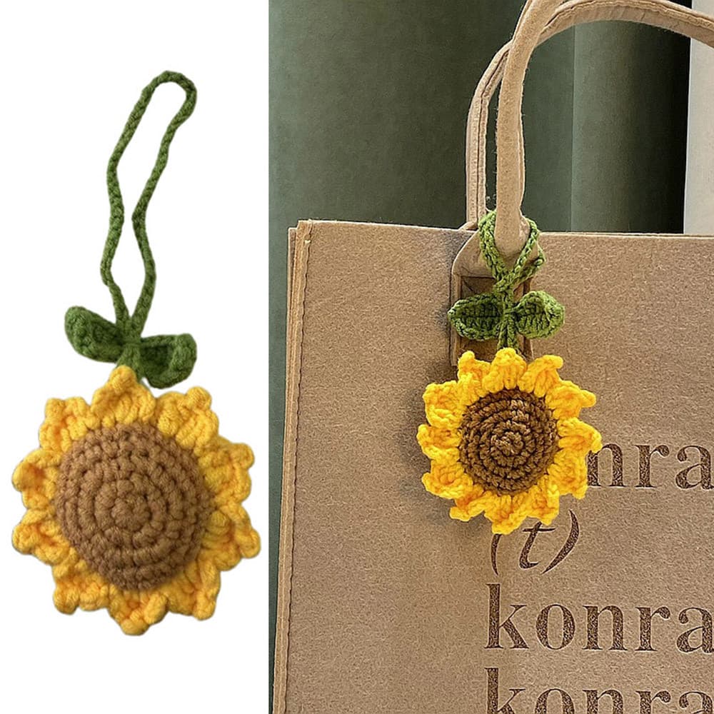 Chaveiro Pendurado Acessórios Girassol Pingente Crochê Malha Artesanal DIY