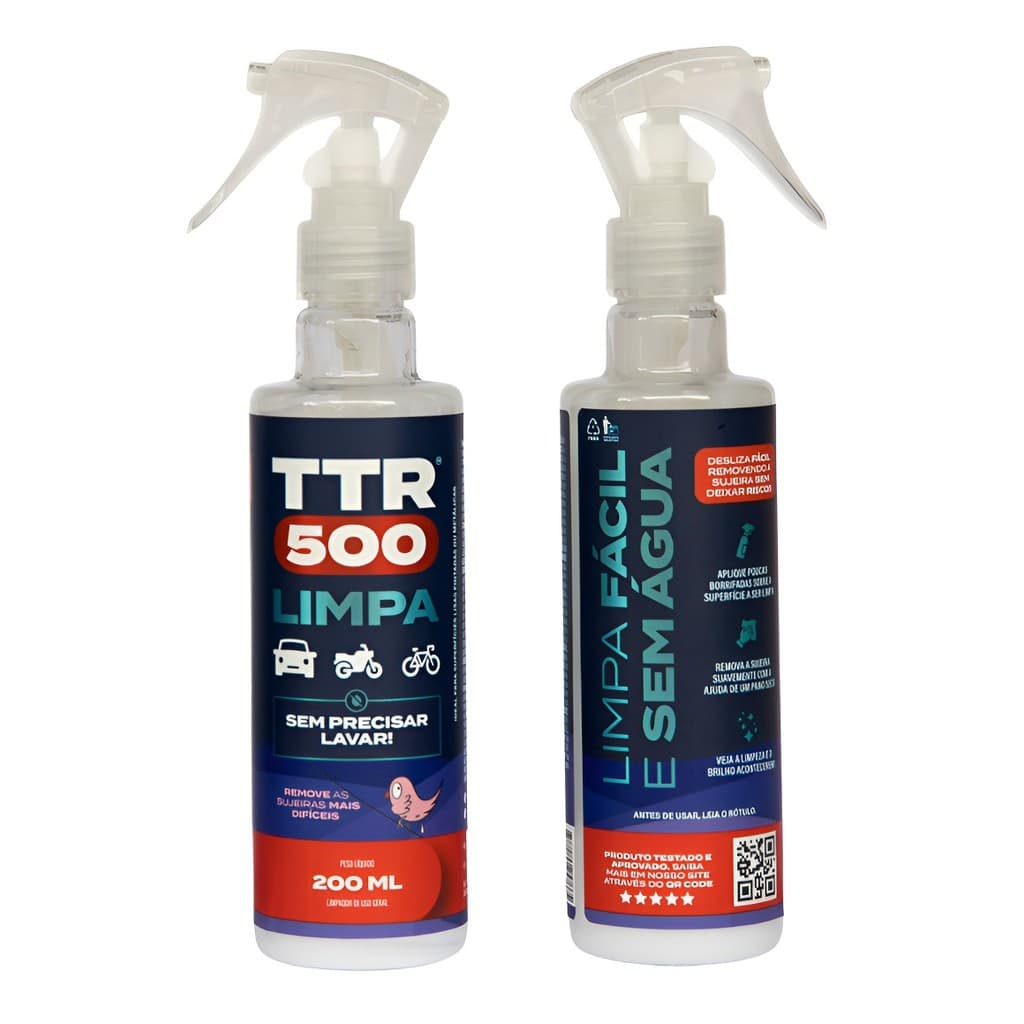 Kit 2 Limpador a Seco Automotivo 200ml TTR500 Para Carro Moto Bicicleta Sem Água Não Risca