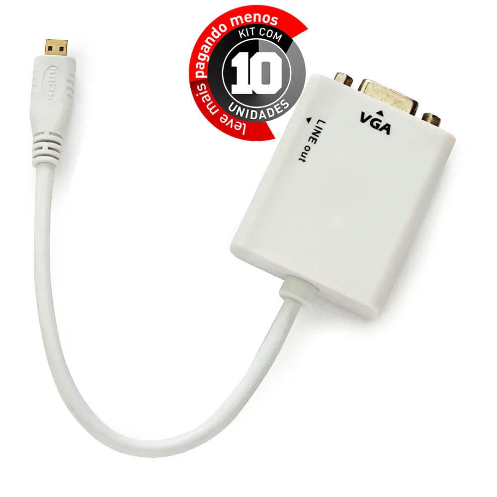 Cabos Adaptador Micro HDMI para VGA com Áudio - Kit com 10