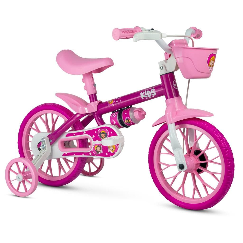 Bicicleta Infantil Aro 12 com Rodinhas e Cestinha Princesa