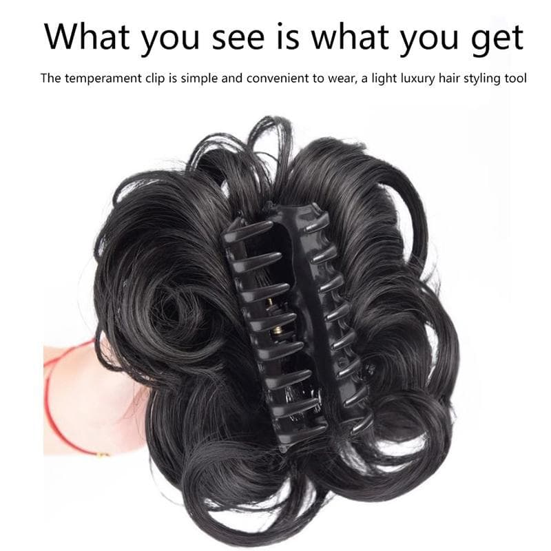 Finegoodwell5 Coque De Cabelo Sintético Realista Bagunçado Encaracolado Peruca Flor Bud Emocionante Clipe Elástico Femin