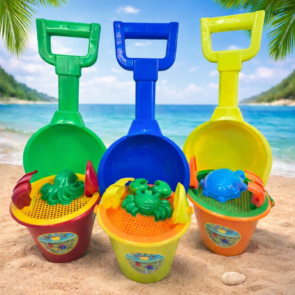 Kit Mega Pá Baldinho Rastelo Forminha Peneira Praia Areia Verão Brinquedo Infantil
