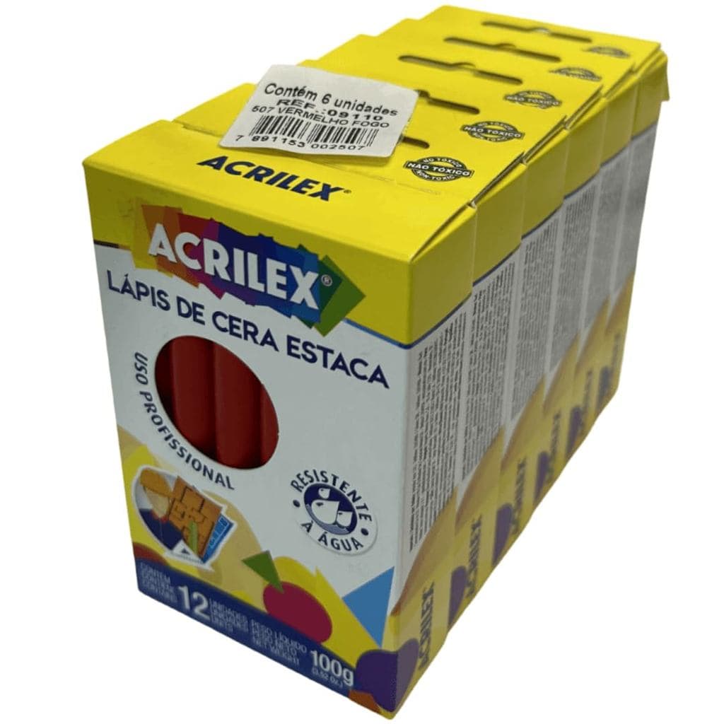 Lápis de Cera Estaca Vermelho Caixa 12 Unidades Kit 6 Caixas