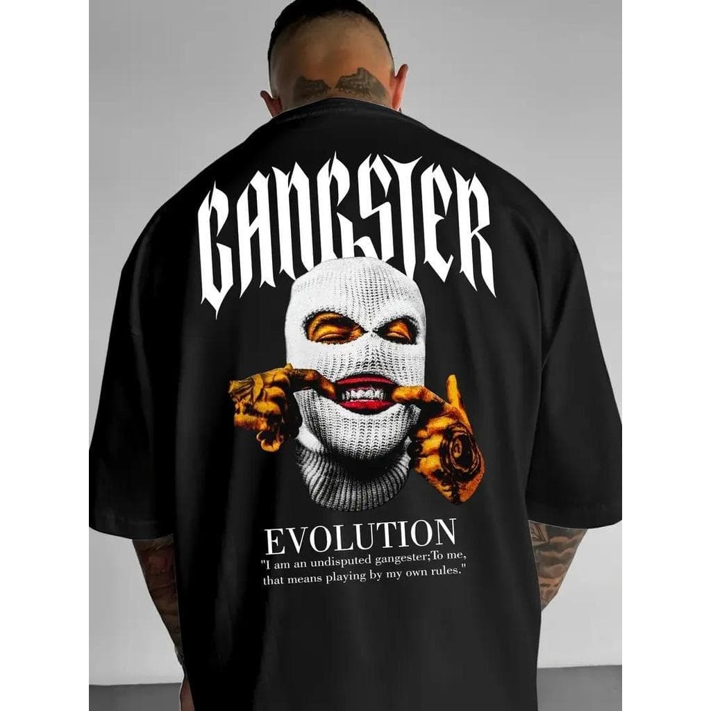 Camiseta Masculina Streetwear Algodão Penteado Infantil Adulto Plus Size Estampa Gangster Evolution Swag Moda Bandido