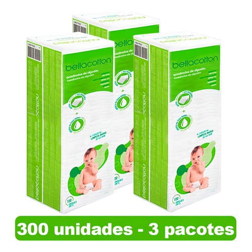 Algodão Quadrado Bellacotton Para Bebê - 3 Pacotes C/ 300 Unidades