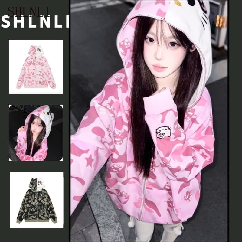 Primavera E Outono Feminino Dos Desenhos Animados Impresso Retro Hoodie Estilo Coreano Solto Grosso Casual