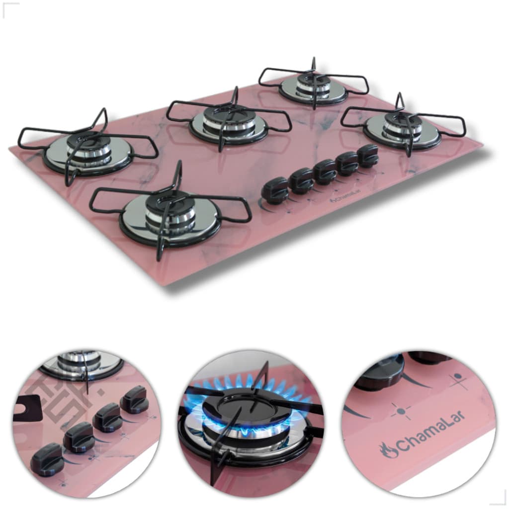 Fogão cooktop 5 bocas ultrachama marmorizado rosa