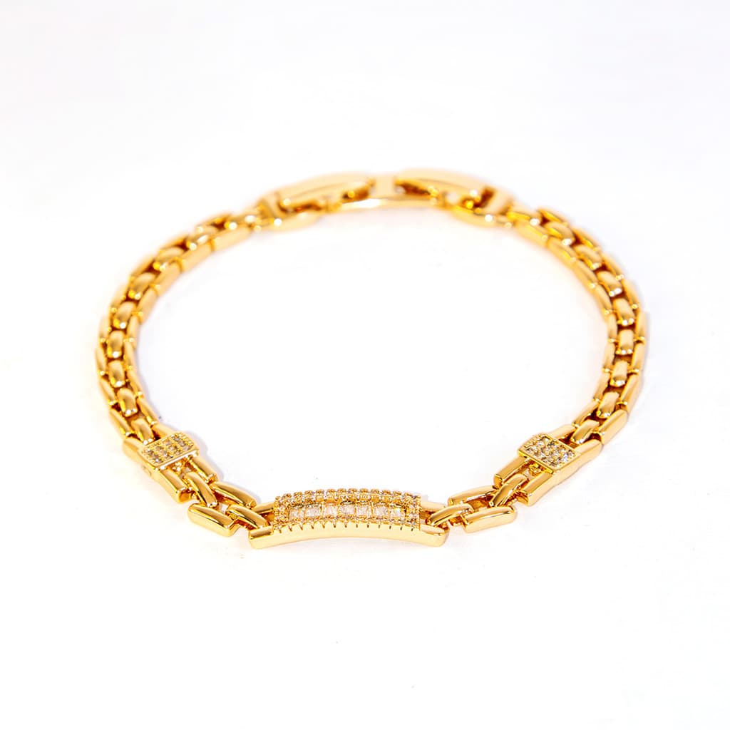 Pulseira Elo Quadrado com Placa Cravejada Banhado | Feminino | Banhado Ouro 18K | Antialérgico | Semijoia