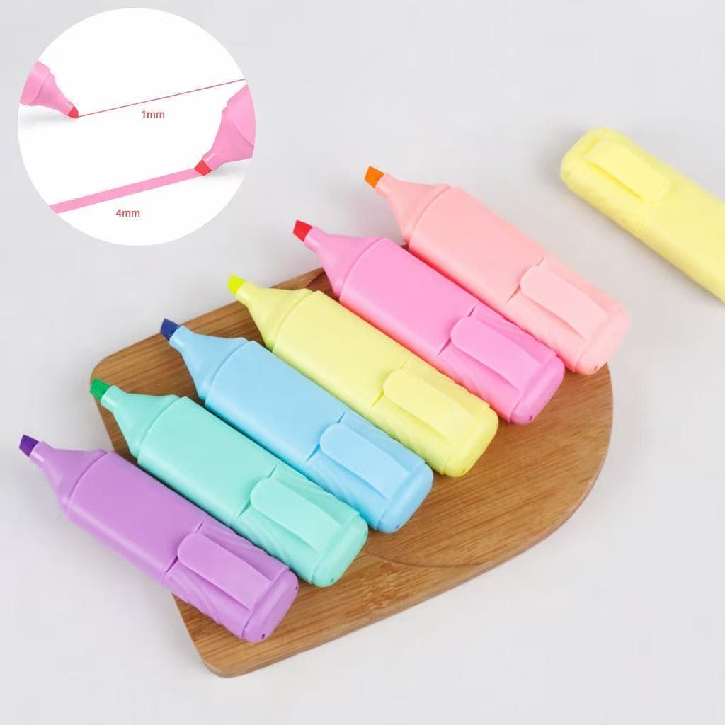 6 cores Marca Texto Mini Pastel Caneta Fluorescente Compacta para Estudantes e Escritório
