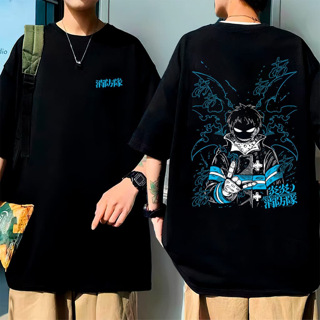 Camiseta Oversize Fire Anime Force Mangá Japonês