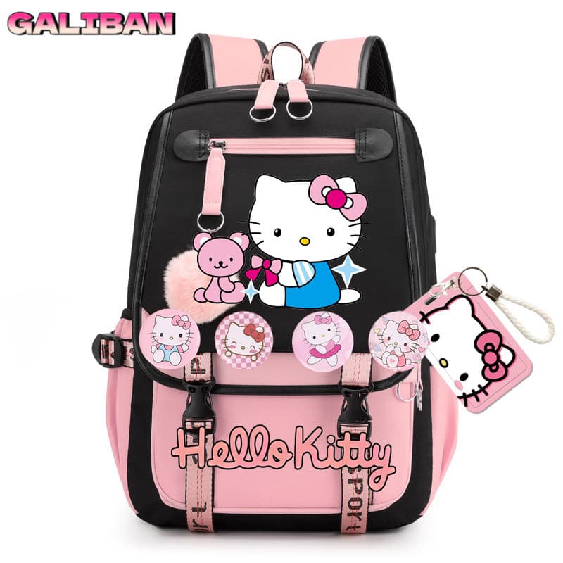 Novo dos desenhos animados KITTY masculino feminino estudante mochila versão atualizada engrossado Multi-compartimento s