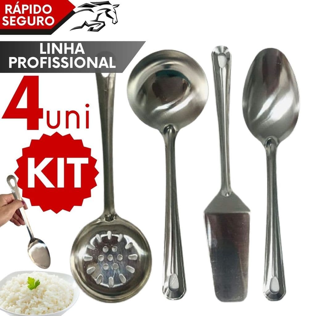 Kit Utensílios de Inox Alto Brilho para Cozinhar e Servir Tamanho Ideal para Cozinha Restaurante