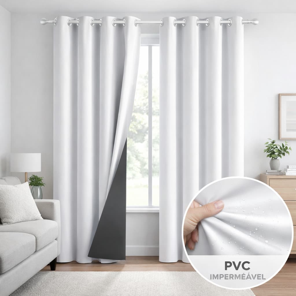 Cortina Blackout Com Ilhós 2,80x2,30 Para Sala Quarto Cozinha Pvc