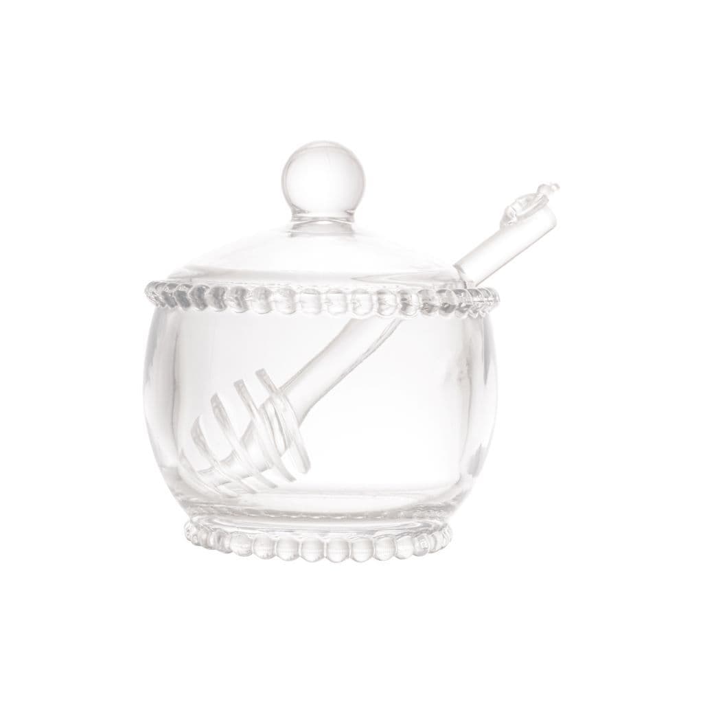 Meleira Porta Mel De Cristal Com Colher Pearl Mesa Posta Armazenagem Pote De Mel 11cm Cozinha Chique