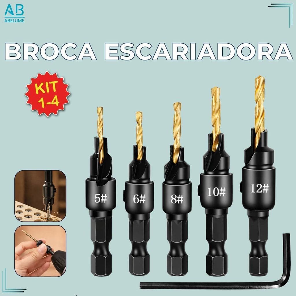 Jogo Broca Escariadora para Madeira com Escaneadores Ajustáveis Alta Durabilidade