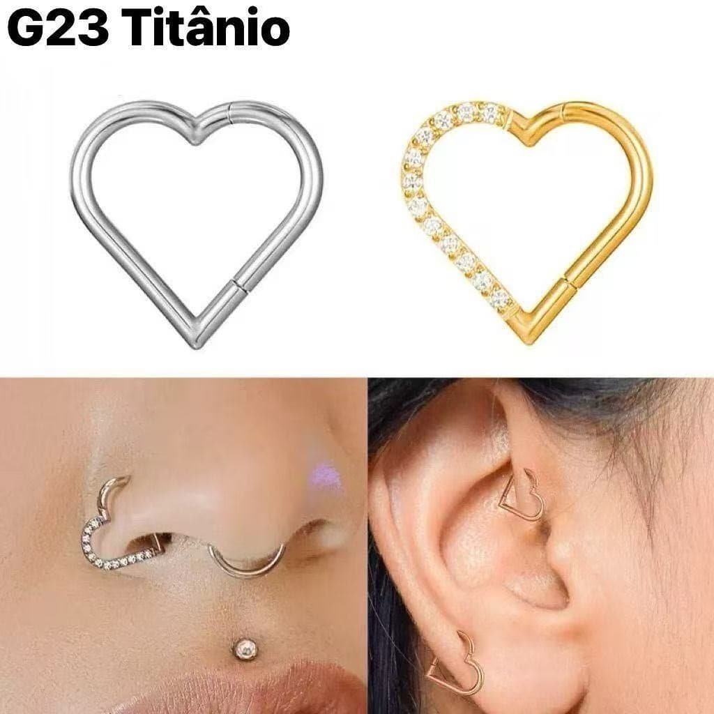 Piercing  Coração com Zircônia Titânio Cravejada Piercing Daith, Nariz, Orelha Coracao Ponto de Luz