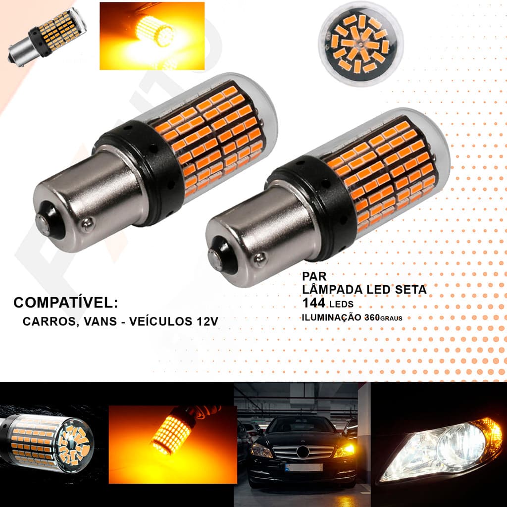 Par led seta pisca Luz De Seta Led Bau15s 1156 Ambar Amarelado 44W lampada led 144leds 12v
