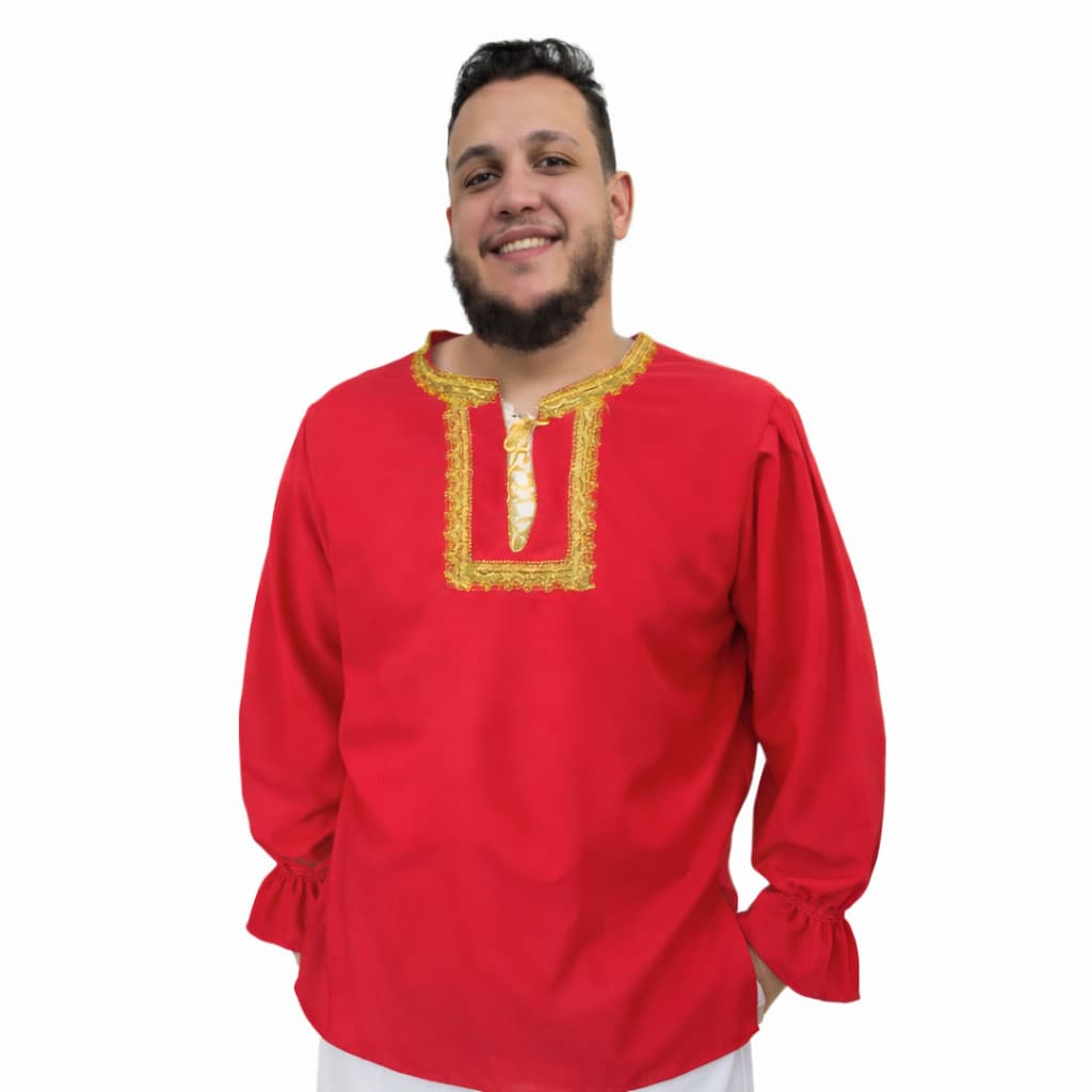 Bata Masculina Cigano Crepe Vermelho Umbanda E Candomblé