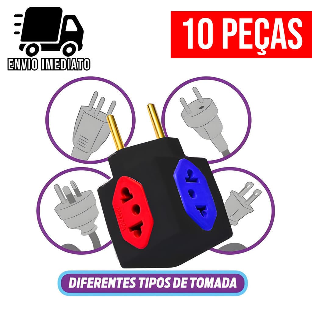 Adaptador de Tomada Cubo Preto 4 Entradas Universal Colorido Bivolt 10A e 20A