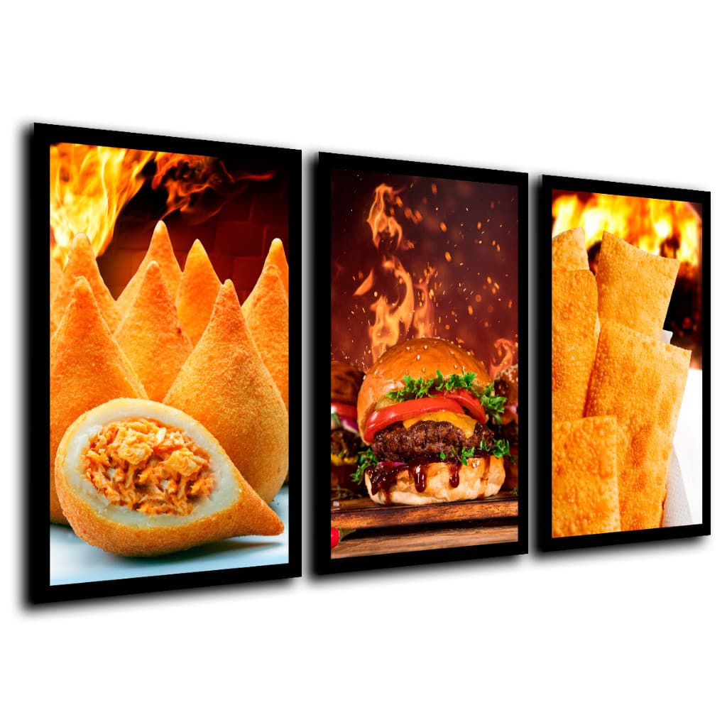Quadros Decorativos Coxinha Pastel Hamburger Lanchonete