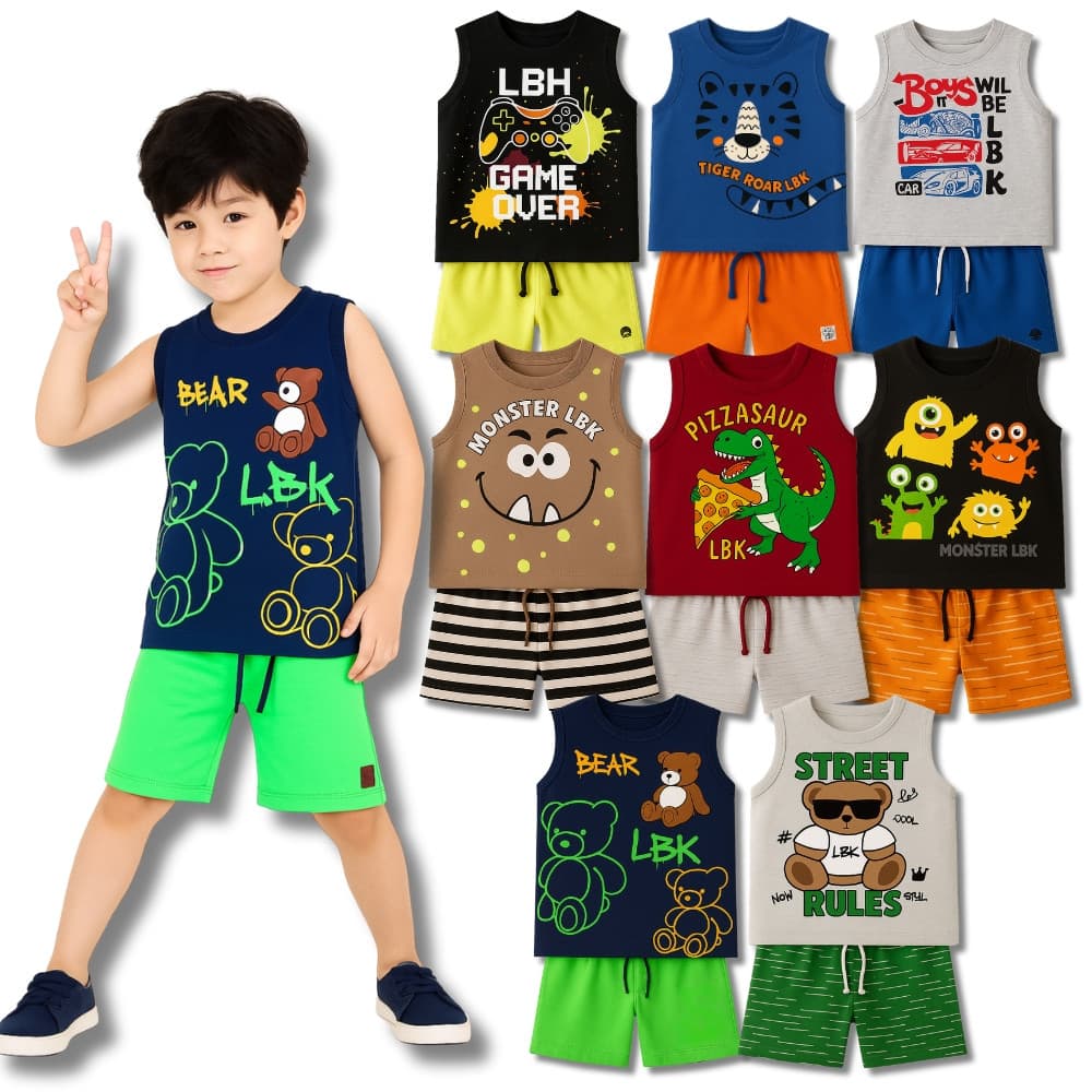 Kit 10 Peças Roupa Conjunto Coleção Masculino Regatas + Bermudas Menino Infantil Verão ou 6 Peças