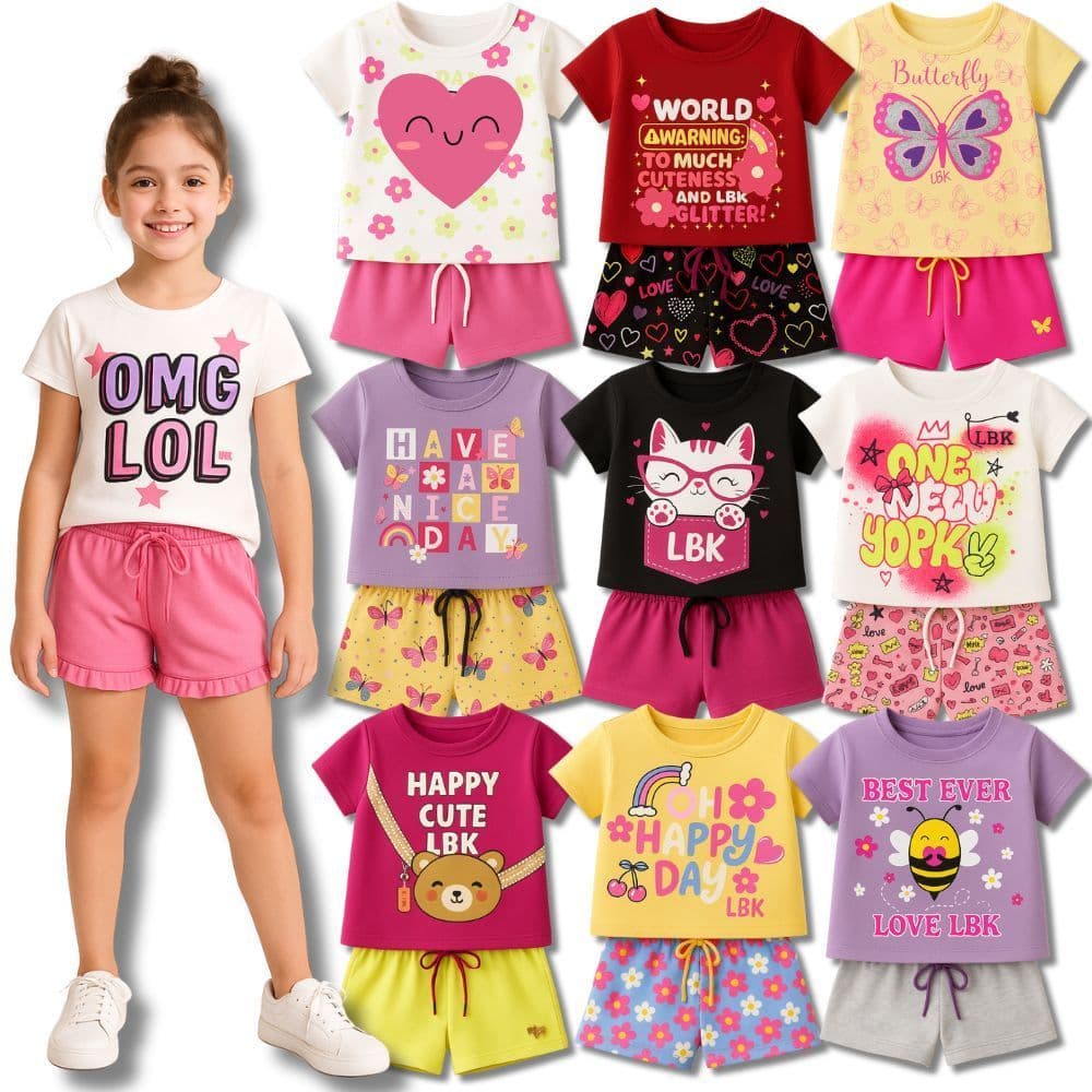 Kit Sortido 6 ou 10 Peças Verão Coleção Feminino/Menina Blusas + Shorts Infantil