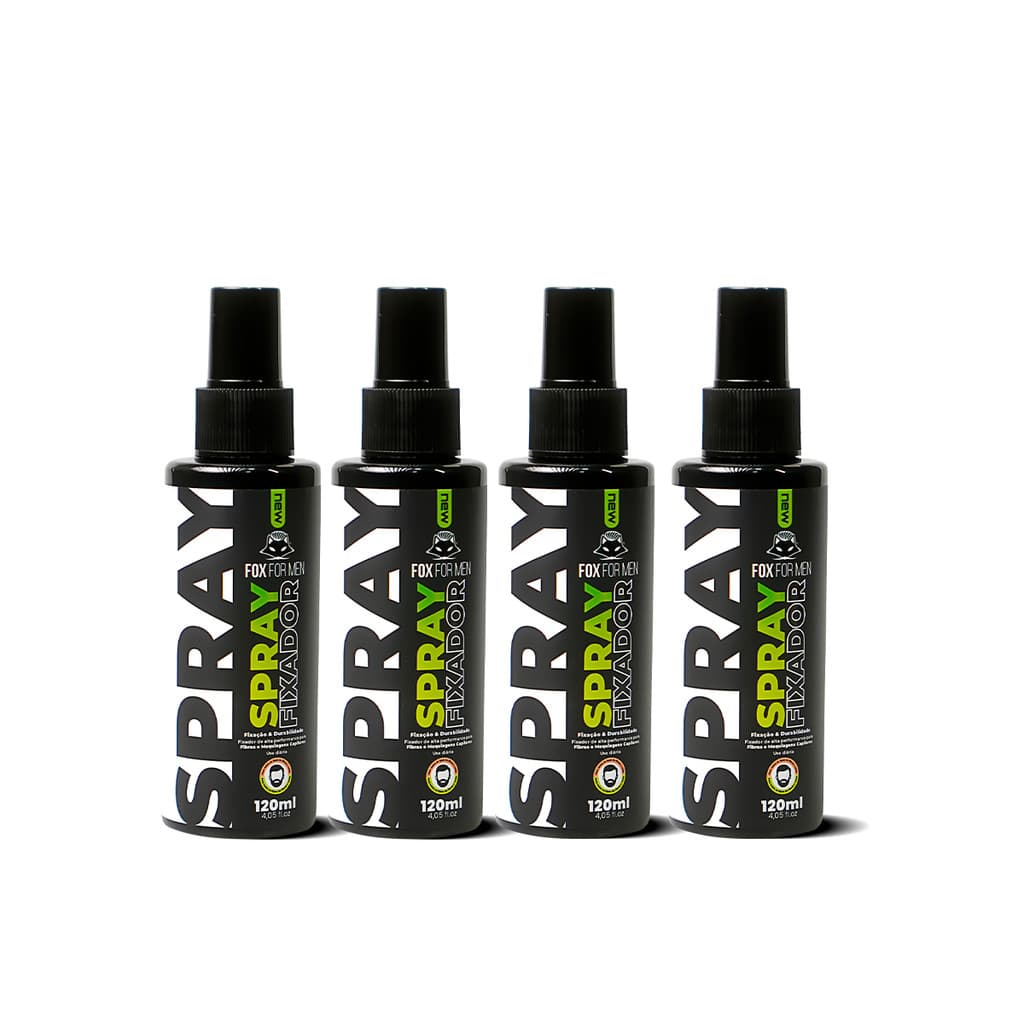SPRAY FIXADOR DE FIBRA CAPILAR RESISTENTE A ÁGUA 04 UNIDADES 120ML FOX FOR MEN
