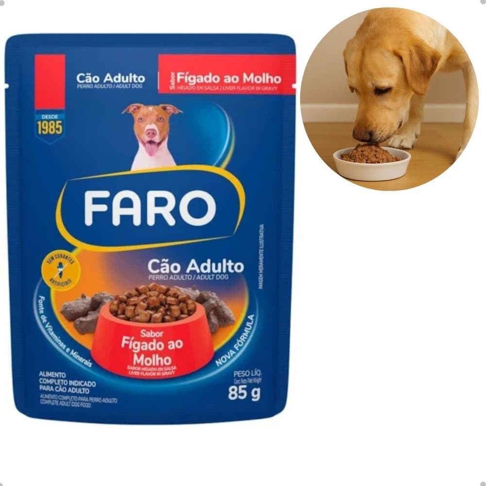 RAÇÃO ÚMIDA FARO SACHES PARA CAES ADULTO FIGADO 18X85GR