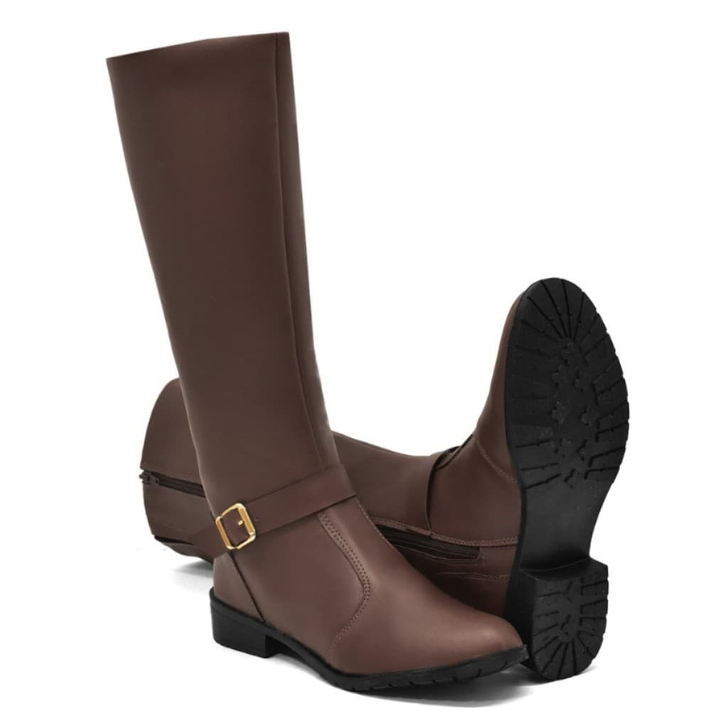 Bota Montaria Feminina Cano Longo Fivela Sola Antiderrapante Confort Preta e Café - RF 223