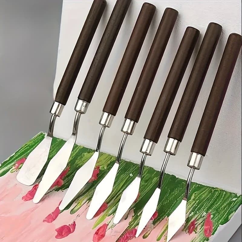 Kit 4 5 7 Peças Espátulas Aço Inox 304 Madeira Pintura Artesanato Bolo