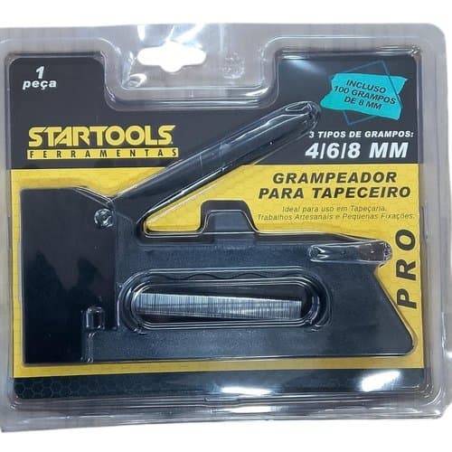 Grampeador Profissional Tapeceiro Manual Com 100 Grampos Metálicos 8mm Preto