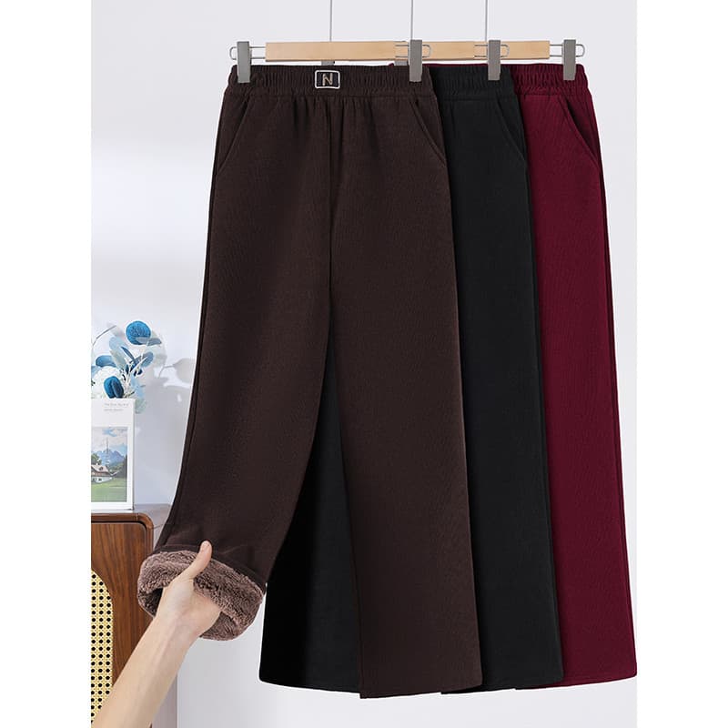 Roupas femininas idosas de meia-idade Roupas de mãe Calças de algodão de veludo Cintura elástica Cintura alta Roupas de
