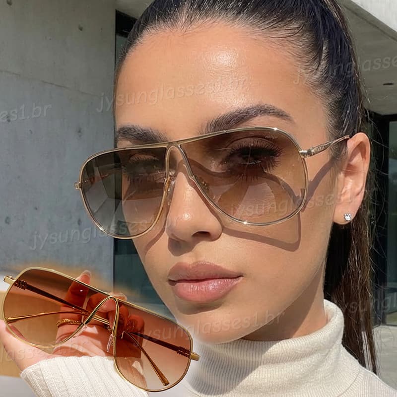 Europeu Americano Uma Peça De Metal Emoldurado Sapo Óculos De Sol Para Mulheres Homens Moda Gradiente Lentes Resistente