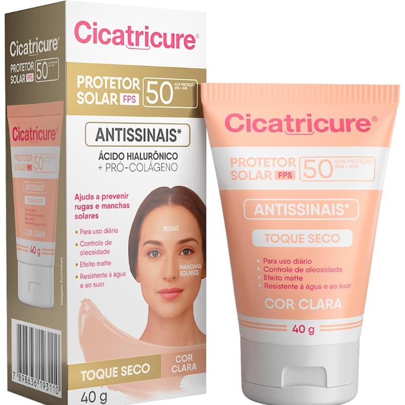 CICATRICURE PROTETOR SOLAR FACIAL FPS50 40G COR CLARA