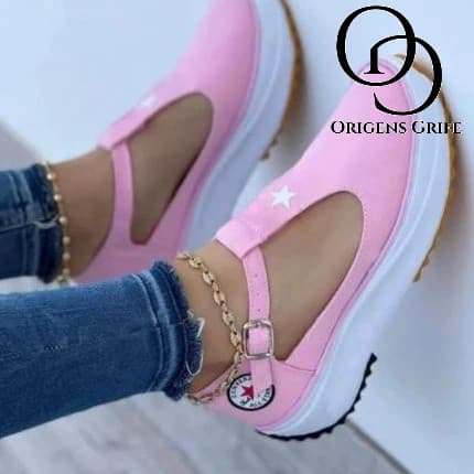 Sapatilha Tênis Plataforma Velcro Feminino Tratorada Estrela Convers