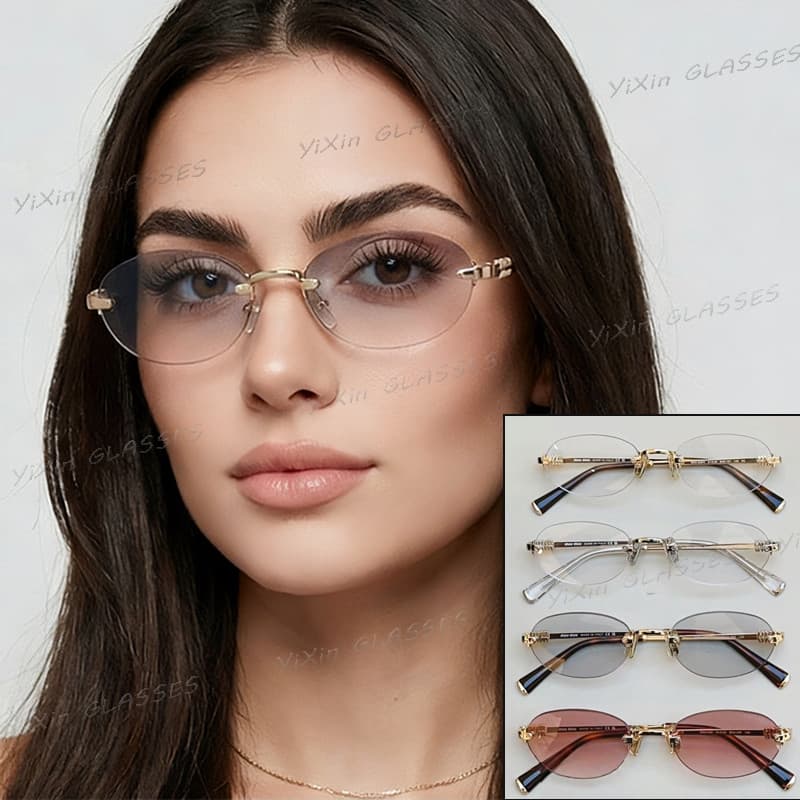 Moda Pequena Oval Sem Moldura Lente Transparente Óculos De Sol Para Mulheres Homens Retro Metal Unisex Tons