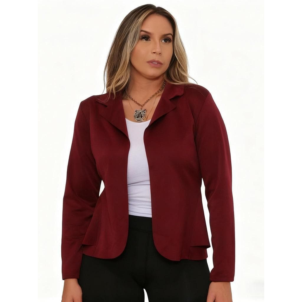 Blazer Feminino em Neoprene Casaco curto com babado P ao G3