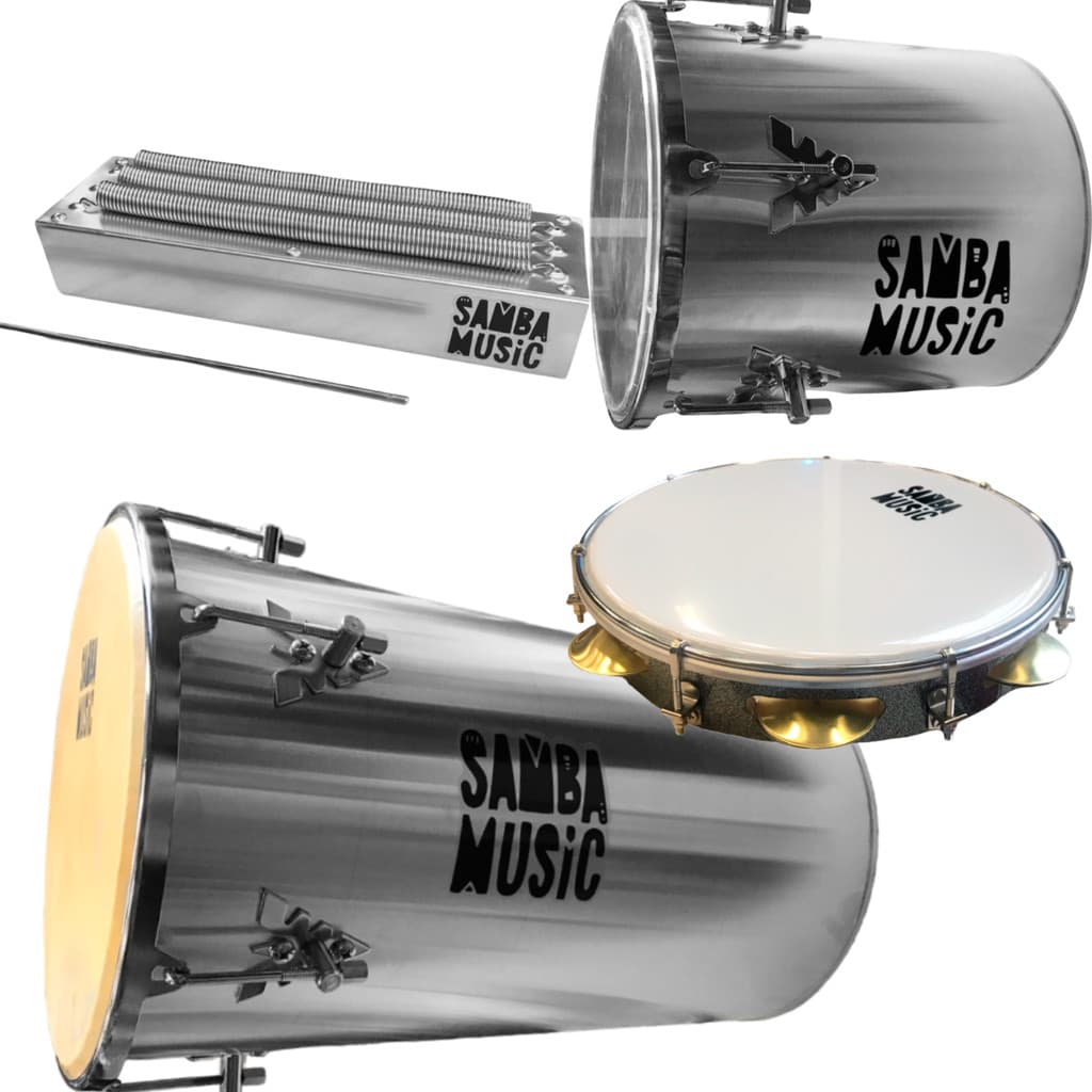 Kit Roda de Samba Sambista - marca Samba Music: Pandeiro, Rebolo Cônico, Repique de Mão e Reco Reco