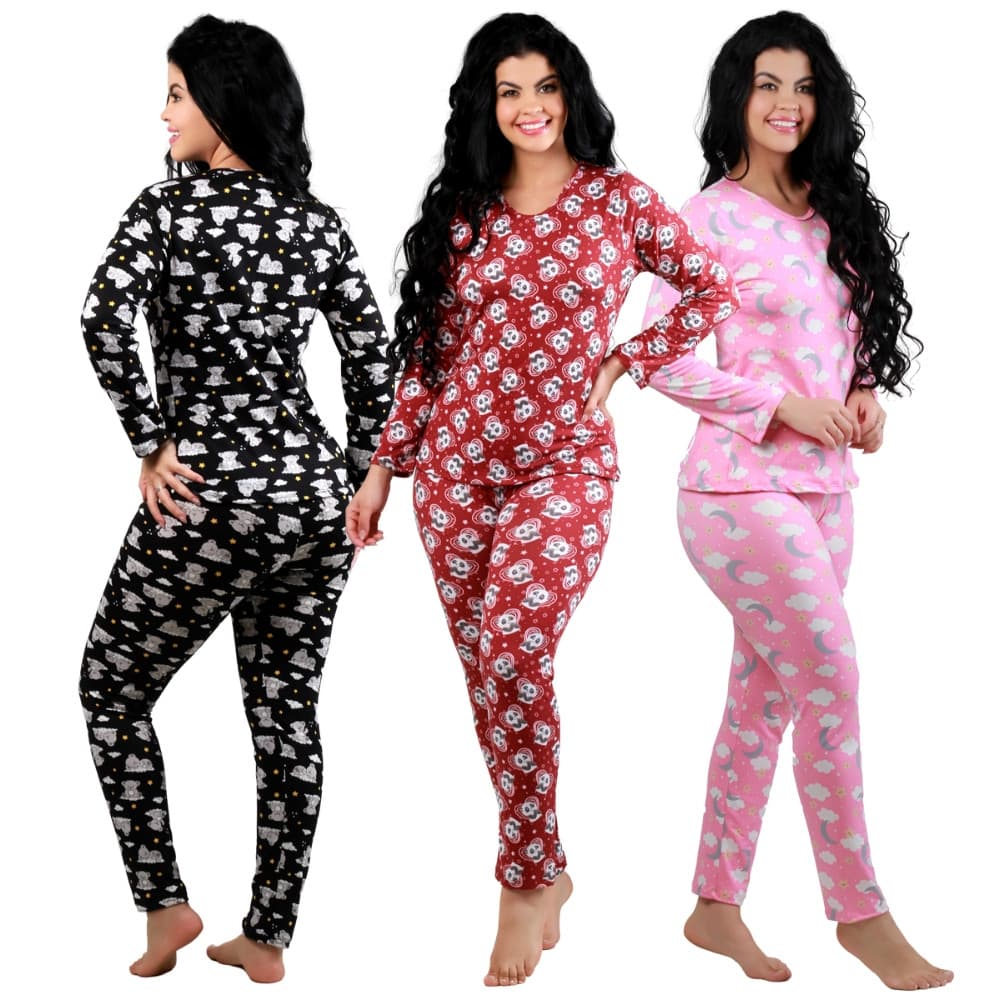 Kit  Pijama Longo Feminino Suede Tecido Macio e Confortável Promoção Imperdível