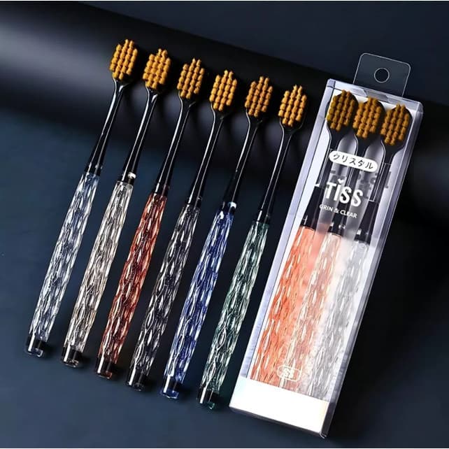 KIT 06 Escova De Dentes Cerdas Ultra Macias Com Cabo De Cristal Proteção Gengival