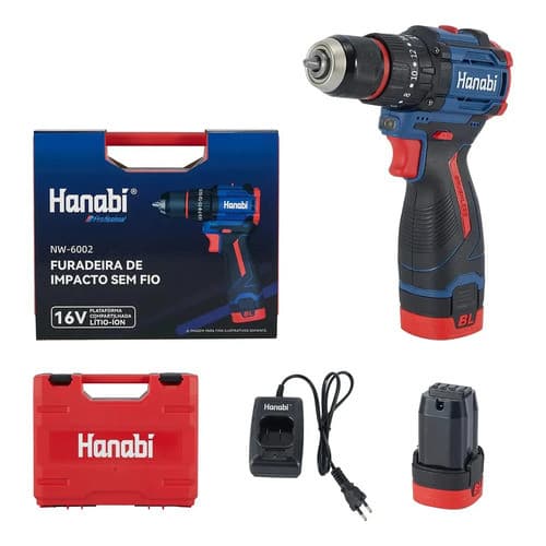 【Hanabi】Parafusadeira Furadeira Impacto 16v Profissional Hanabi Azul 127/220v 60hz