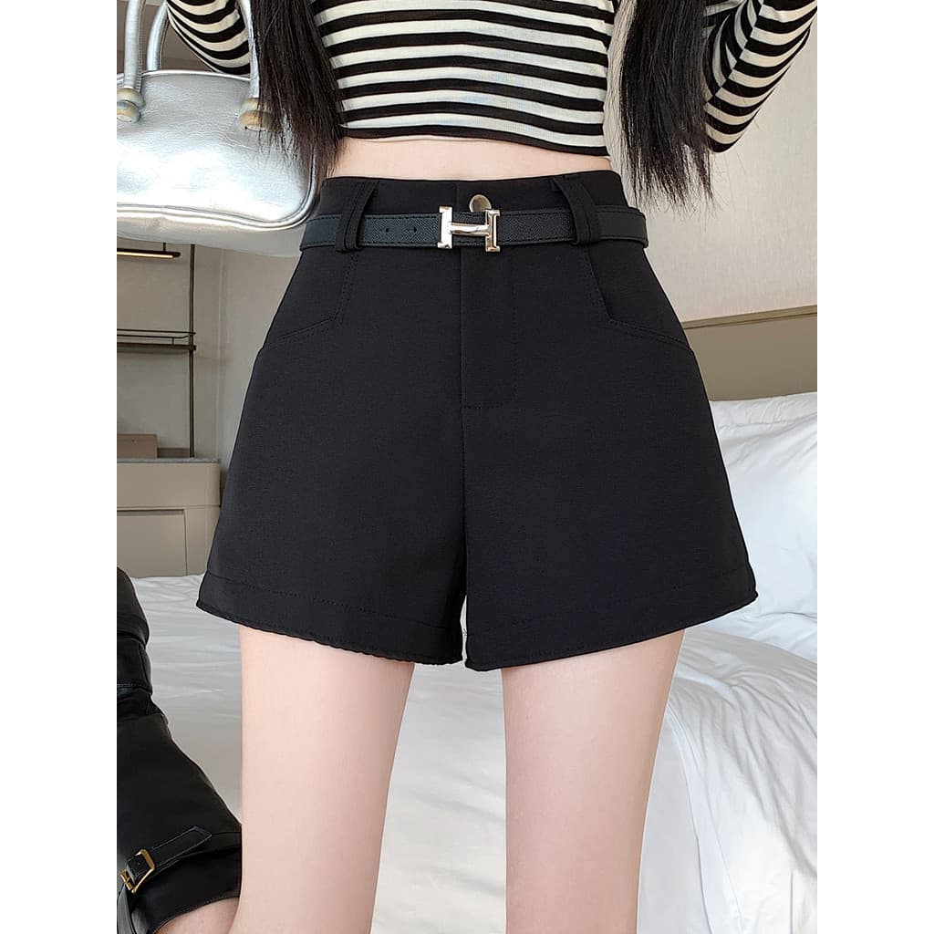 Início da primavera exterior usar cintura alta a linha terno Shorts feminino high-End pequenas calças pretas menina quen