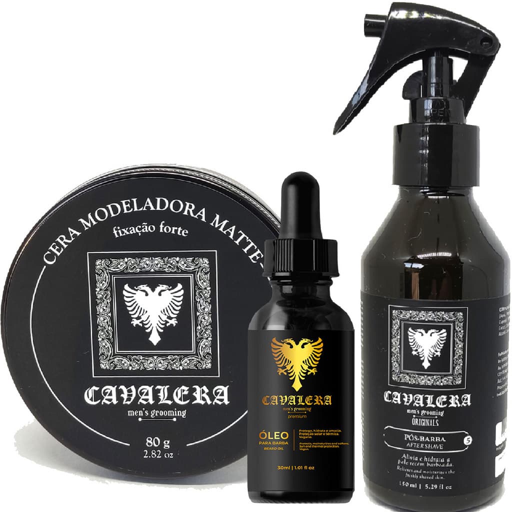Kit Cavalera Pomada Matte Bay Rum + Pós Barba Bay Rum + Óleo Premium