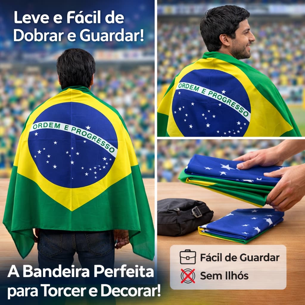 Bandeira Brasil Gigante 1,50m x 90cm - Premium Lavável, Cores Fortes e Reforçada para Mastro e Parede