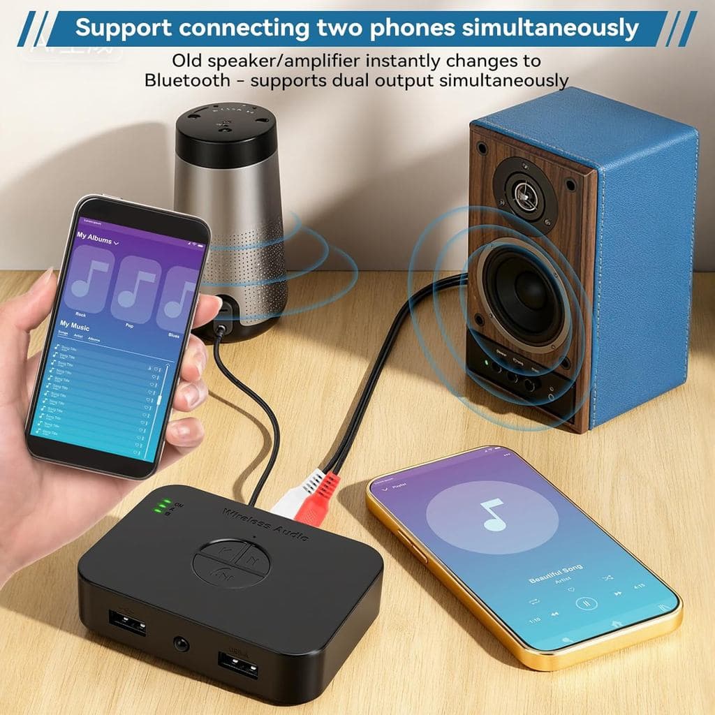 Adaptador Receptor Bluetooth 6.0 Para Caixa De Som E Som Automotivo Saída RCA E P2 Auxiliar Com Entradas USB Pen Drive