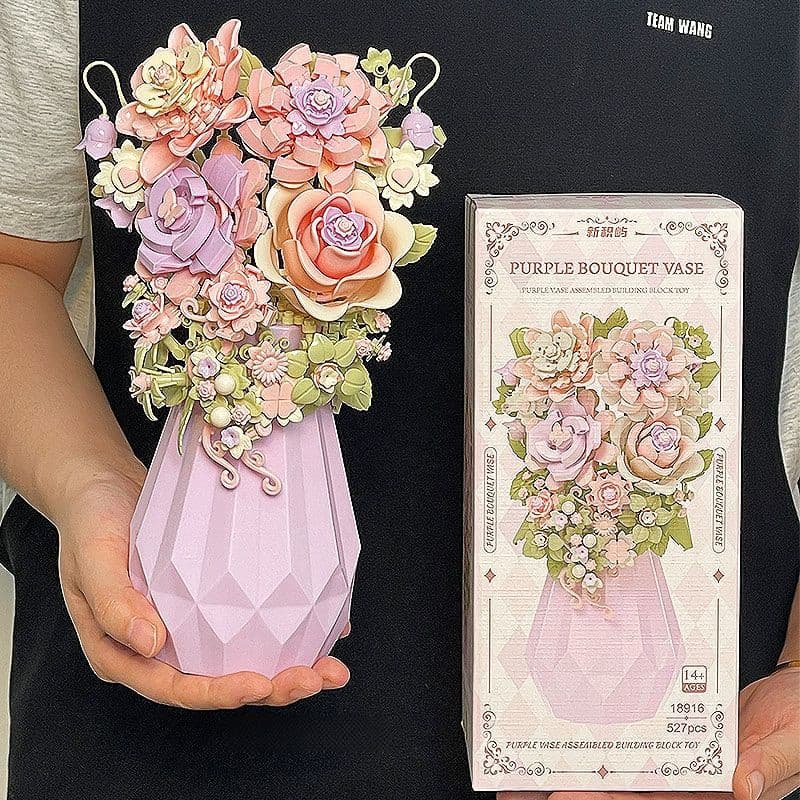 Gardenia vaso preservado blocos de construção montagem diy artesanal Desktop influenciador presente aniversário menina