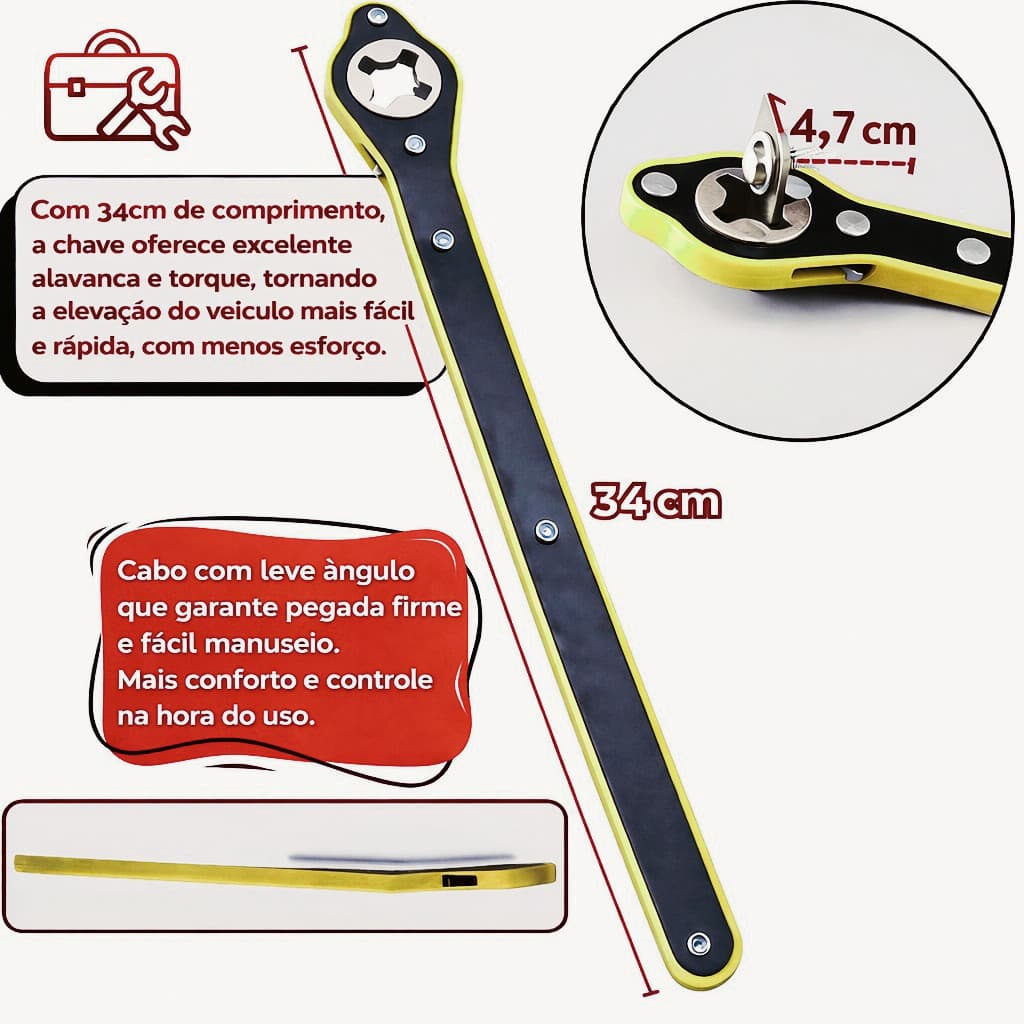 5 UNIDADES CHAVE CATRACA REFORÇADA 34CM  MACACO AUTOMOTIVO  MAIS FORÇA MENOS ESFORÇO  TROCA  PNEU!