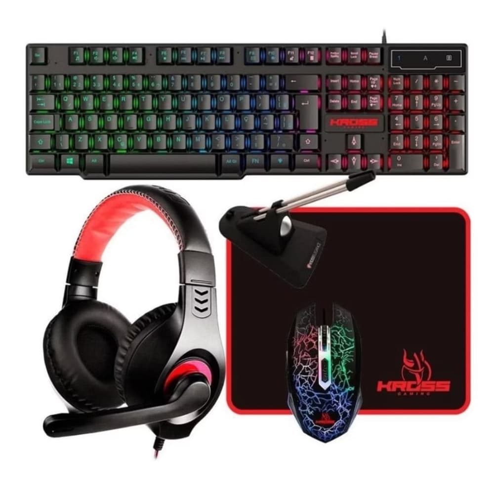 Conjunto teclado mouse fone de ouvido para gaming iluminados 5 em 1