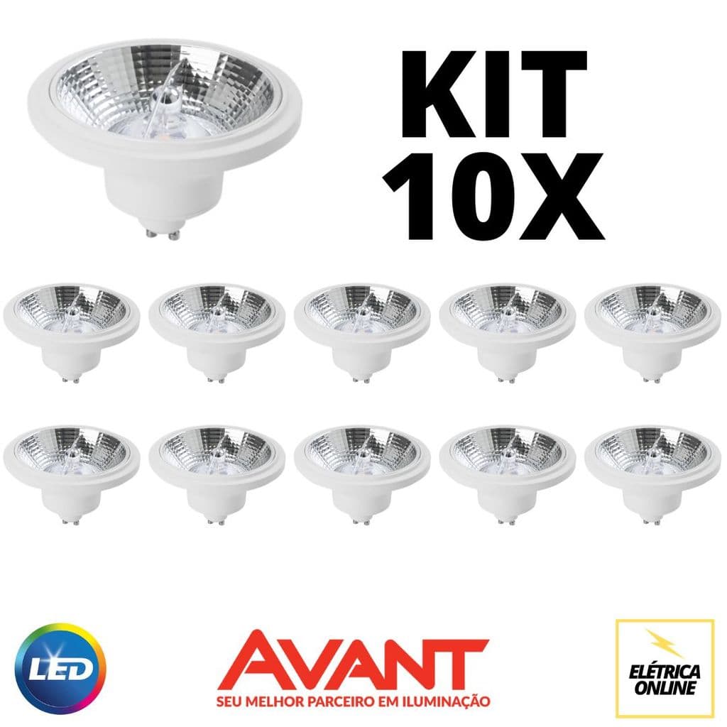 KIT 10 Lâmpada LED AR111 12W 2700K QUENTE GU10 - AVANT