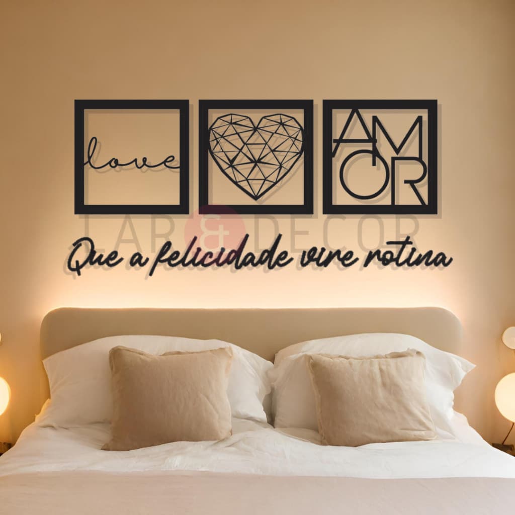 Kit Quadros Decorativos Quarto Casal Sala Grande Coração Mandala Trio